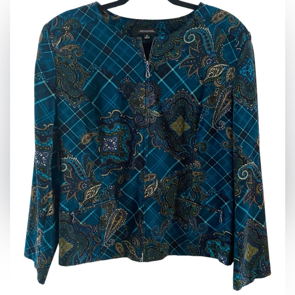 Notations Vintage Blue Patterned Zip-Up Jacket - image 1